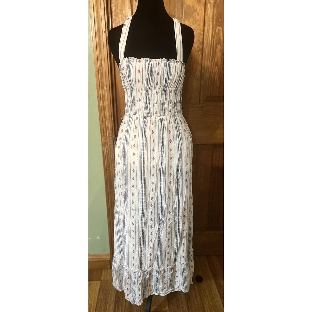 Japna Dress M Maxi Sleeveless Straps Rayon Boho White Floral Lined Granny Core - Picture 8 of 8